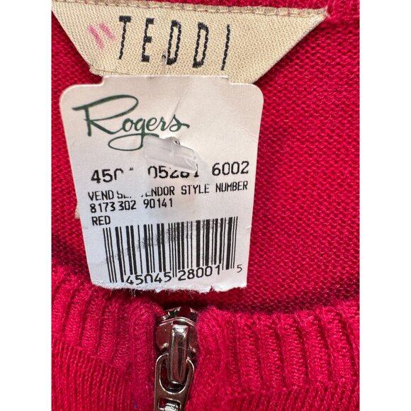 Vintage Teddi Knitted Cardigan Sweater Size M Red Embroidery Floral Full Zip NWT - Picture 3 of 13